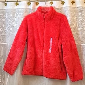 NEW Teddy Jacket! Soft Plush Faux-Fur, Full Zipper, Pockets! Raspberry, L